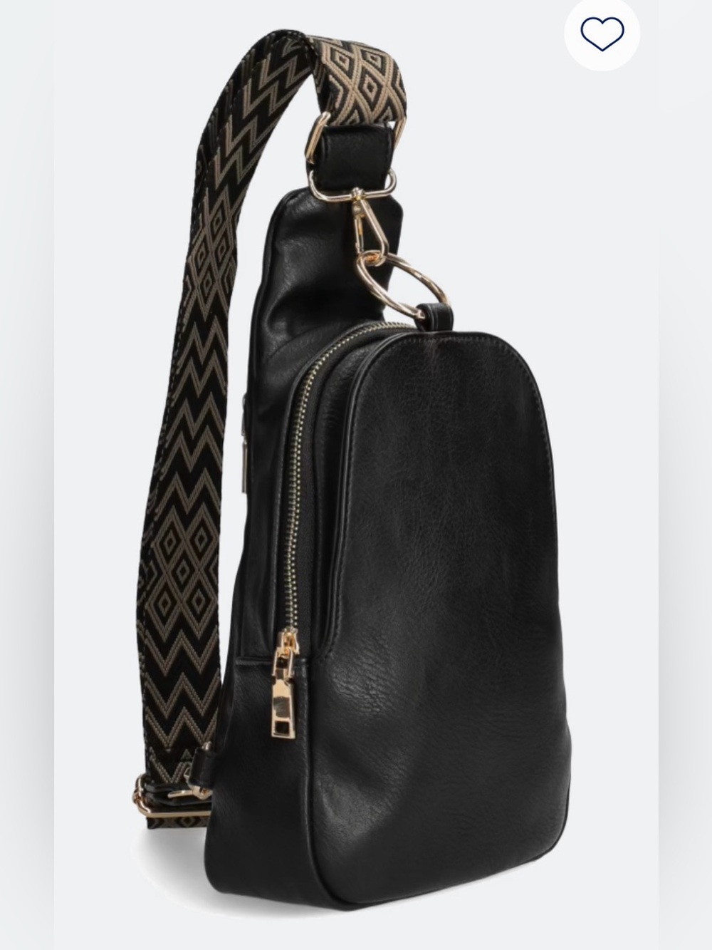 Moda Luxe Black Leather Crossbody with Patterned Strap